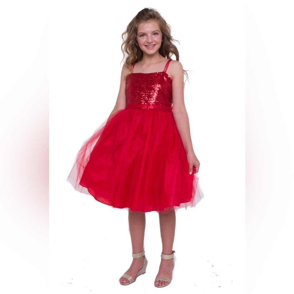 Petite Adele botique Red  sequin Tulle dress